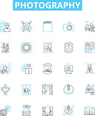 Photography vector line icons set. Photographer, Shutter, Aperture, Camera, Capture, Photo, Canon illustration outline concept symbols and signs