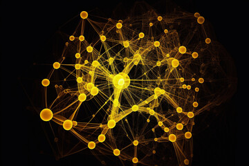 abstract desktop background in yellow with glowing futuristic lights and connencted spots with black background and solar system or milky way energy 