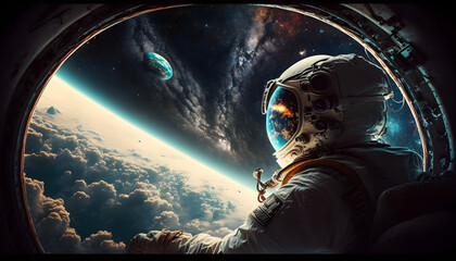 Fototapeta na wymiar Astronaut in the wonderful space of galaxy. Generative AI