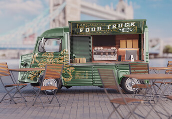 Opened Vintage Food Truck Scene Mockup
