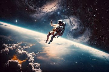 Obraz na płótnie Canvas Astronaut in the wonderful space of galaxy. Generative AI