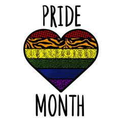 Pride month rainbow heart line art sketch PNG illustration with transparent background
