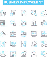 Business improvement vector line icons set. Optimization, Performance, Efficiency, Expansion, Streamlining, Automation, Simplification illustration outline concept symbols and signs