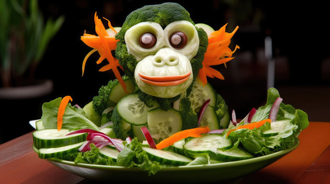 Salatkunst &ndash; Affe aus Salat, Generative AI