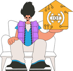 .The man clutches the IoT emblem in his grasp.