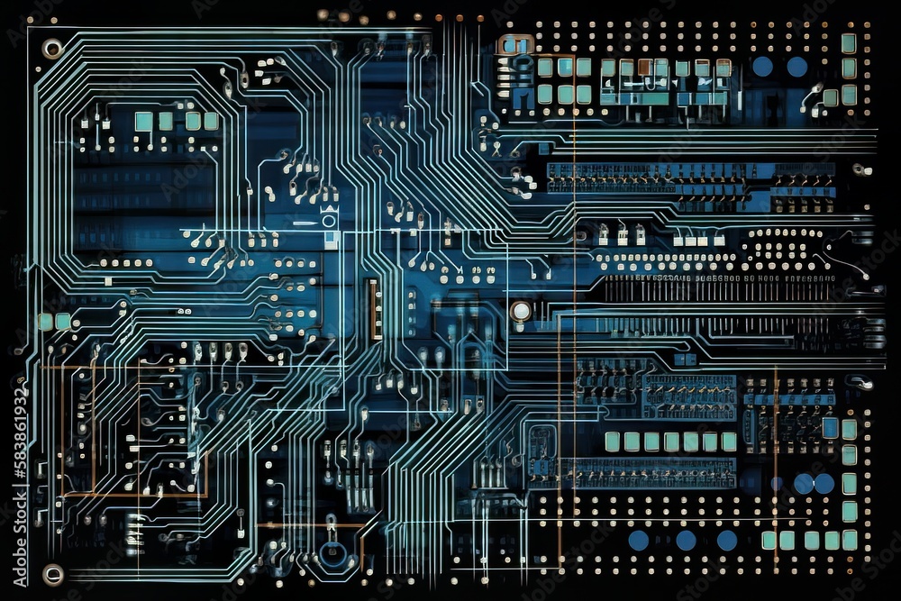 Aufkleber colorful printed circuit board, computer motherboard components: microchips, cpu processor, transist