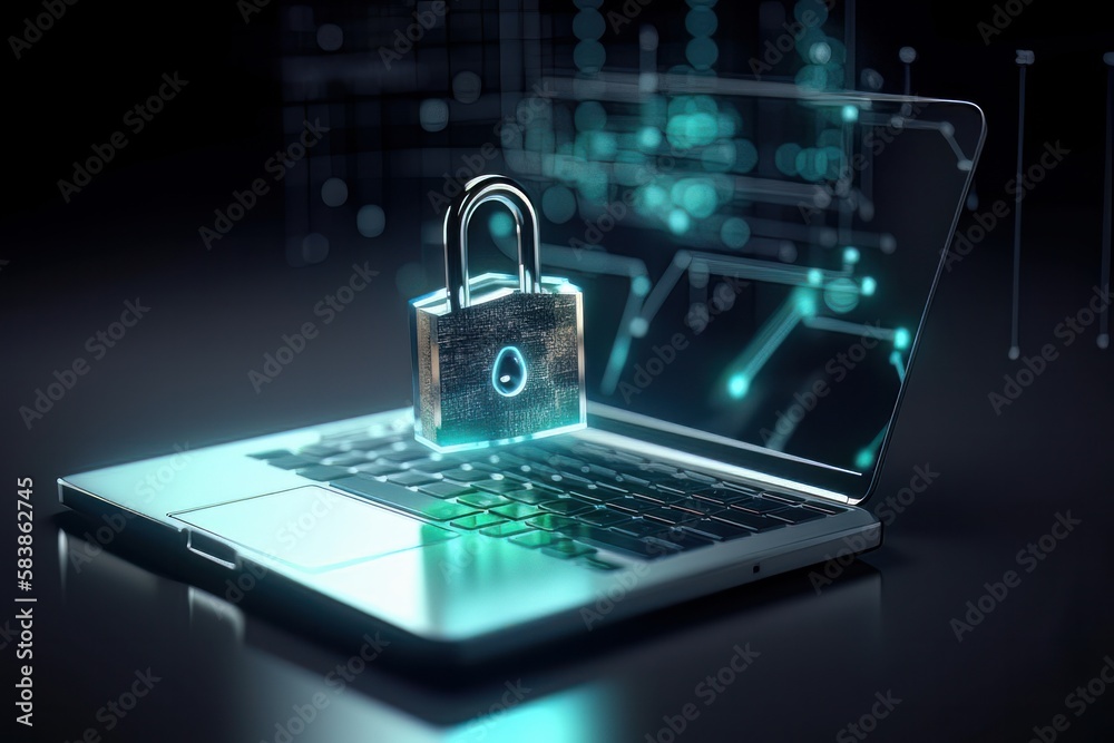 Poster cyber network concept, holding global network security. safety, closed padlock on digital. cyber sec