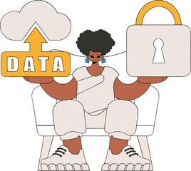 Girl with cloud storage and lockbox