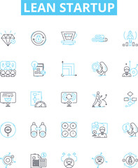 Lean startup vector line icons set. Lean, Startup, Iterate, MVP, Agile, KPI, Prototype illustration outline concept symbols and signs
