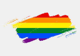 Obraz premium Rainbow Pride Flag painted with brush on white background. LGBT rights concept. Modern pride parades poster. Vector illustration