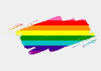 Rainbow Flag (Eight Stripe Version) painted with brush on white background. LGBT rights concept. Modern pride parades poster. Vector illustration