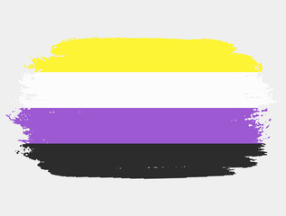 Nonbinary Flag painted with brush on white background. LGBT rights concept. Modern pride parades poster. Vector illustration