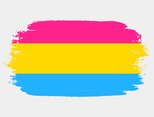 Pansexuality Flag painted with brush on white background. LGBT rights concept. Modern pride parades poster. Vector illustration