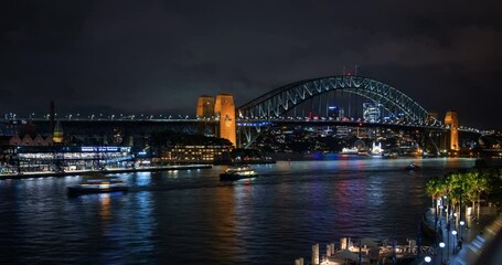 Timelapse Sydney Harbour Bridge and North Sydney at Night, Ferries and amusment