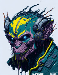 Obraz premium Cyberpunk monkey concept. AI generated illustration