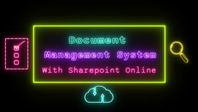 document management system with sharepoint online Neon pink-blue Fluorescent Text Animation yellow frame on black background