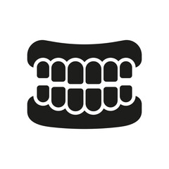 Human Jaw Anatomy with Teeth Silhouette Icon. False Tooth, Teeth Prosthesis Glyph Pictogram. Healthy Smile, Oral Hygiene. Dentistry Symbol. Dental Treatment Sign. Isolated Vector Illustration