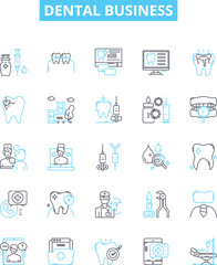 Dental business vector line icons set. Dentistry, Oral, Hygiene, Teeth, Orthodontics, Endodontics, Prosthodontics illustration outline concept symbols and signs