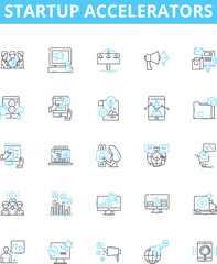 Startup Accelerators vector line icons set. Incubator, Investing, Mentoring, Fundraising, Accelerator, Innovation, Networking illustration outline concept symbols and signs