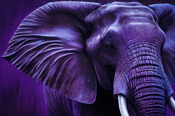 Naklejka na ściany i meble close up elephant on purple background, generative ai