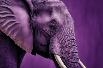 Plakat close up elephant on purple background, generative ai