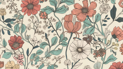 seamless floral pattern with flowers - generative ai