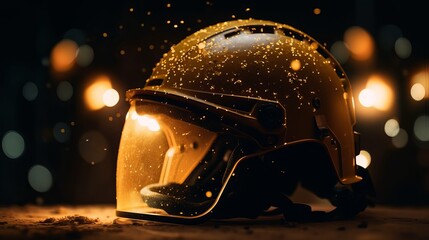 Construction hard hat gold particles blurred background Generative AI