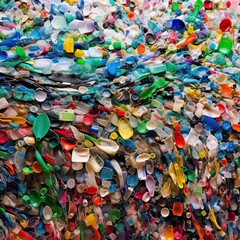 A pile of plastic trash. Micro plastics pollution. Colorful pile of plastic garbage. Generative AI