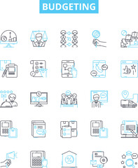 Budgeting vector line icons set. budgeting, plan, finance, money, saving, cost, income illustration outline concept symbols and signs