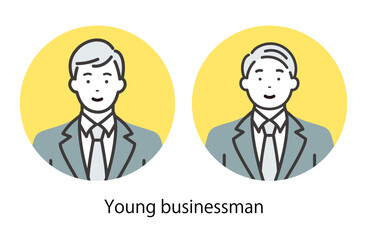 Fototapeta na wymiar 笑顔の若いビジネスマン　丸枠付きアイコンセット