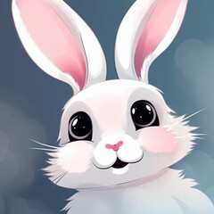 Cute Easter Bunny Face Illustration, Generative AI