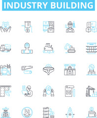Industry building vector line icons set. Construction, Manufacturing, Investment, Fabrication, Outfitting, Engineering, Development illustration outline concept symbols and signs