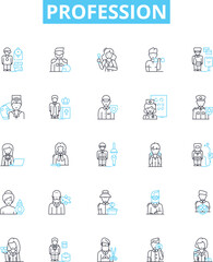 Obraz premium Profession vector line icons set. Job, Career, Vocation, Profession, Employment, Business, Trade illustration outline concept symbols and signs
