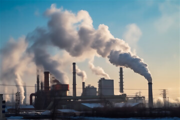 Fototapeta na wymiar Factories are releasing harmful chemicals into the air, causing environmental degradation. pipe smoke