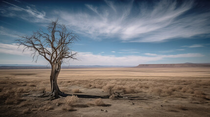 Naklejka premium tree in the desert - generative ai 