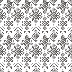 Filipino folk art Yakan weaving inspired vector seamless pattern - geometric ornament perfect for textile or fabric print design in black and white

