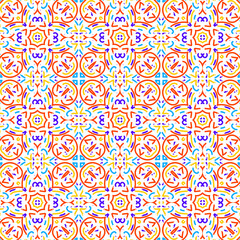 Tribal vector ornament. Seamless pattern of Ethnic art. Geometric mosaic on the tile, majolica. Ancient interior. Modern rug. Geo print on textile.