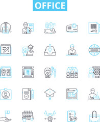 Office vector line icons set. Office, Desk, Chair, Cubicle, Workstation, Printer, Filing illustration outline concept symbols and signs
