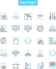 Factory vector line icons set. Factory, Manufacturing, Plant, Production, Mill, Workshop, Assembly illustration outline concept symbols and signs