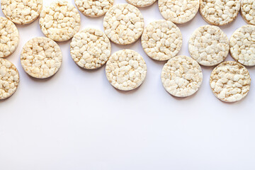 Healthy puffed rice cakes isolated on white