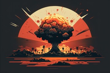 Illustration of a nuclear explosion on the globe, AI generation