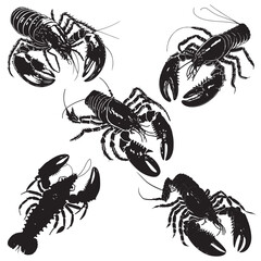 Lobster Vector, Lobster silhouette black vector set, Sea food vector