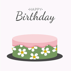  Happy Birthday Cake  with Daisy Flowers 