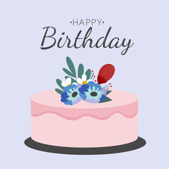  Happy Birthday Cake  with  Flowers 