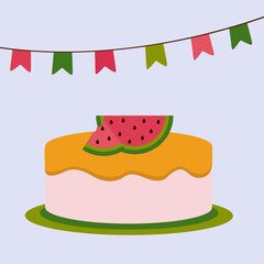 Illustration Cake with Watermelon and decoration  