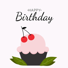 Happy Birthday Cupcake with Cherry