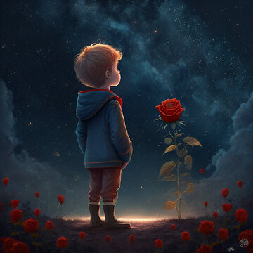 The Little Prince and his unique rose, created with Generative AI technology