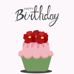 Happy Birthday Cupcake with Red Flowers