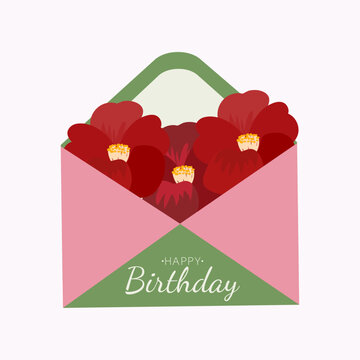 Happy Birthday Craft Envelope with Red Flowers