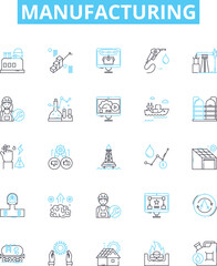 Manufacturing vector line icons set. Manufacturing, Production, Fabrication, Assembly, Processing, Assembling, Constructing illustration outline concept symbols and signs